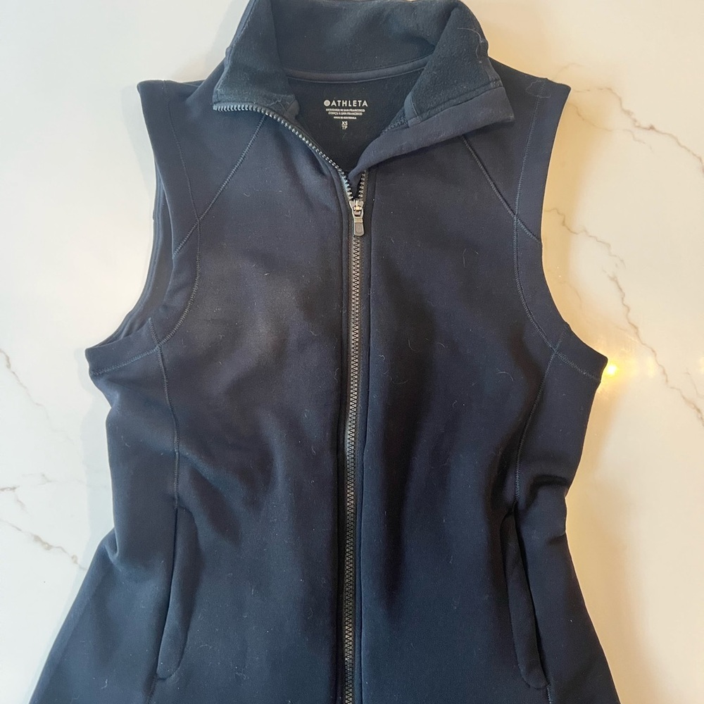 Athleta Black Fleece Vest with Stand-Up Collar